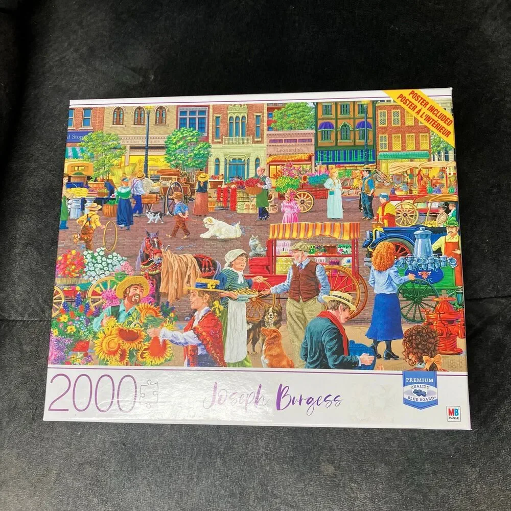 Joseph Burgess Street Vendor Morning Artwork 2000 Piece Puzzle- Poster, New MB